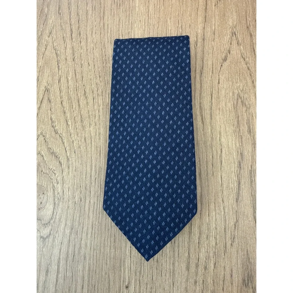 Ralph Lauren Purple Label Diamond Print Cashmere Silk Tie Navy Blue Italy NEW